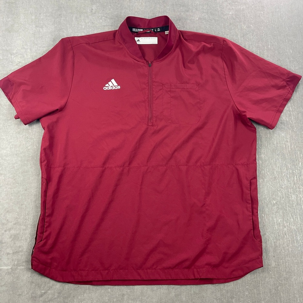 Adidas Mens XL Maroon Short Sleeve Quarter Zip Pullover Windbreaker